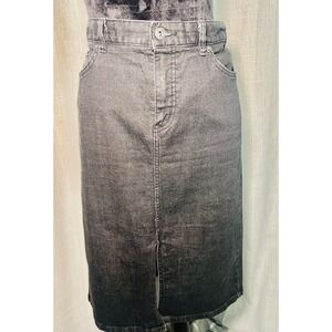 Lauren Ralph Lauren Black Denim Pencil Skirt Slit Front Women Size 10 Grunge 90s